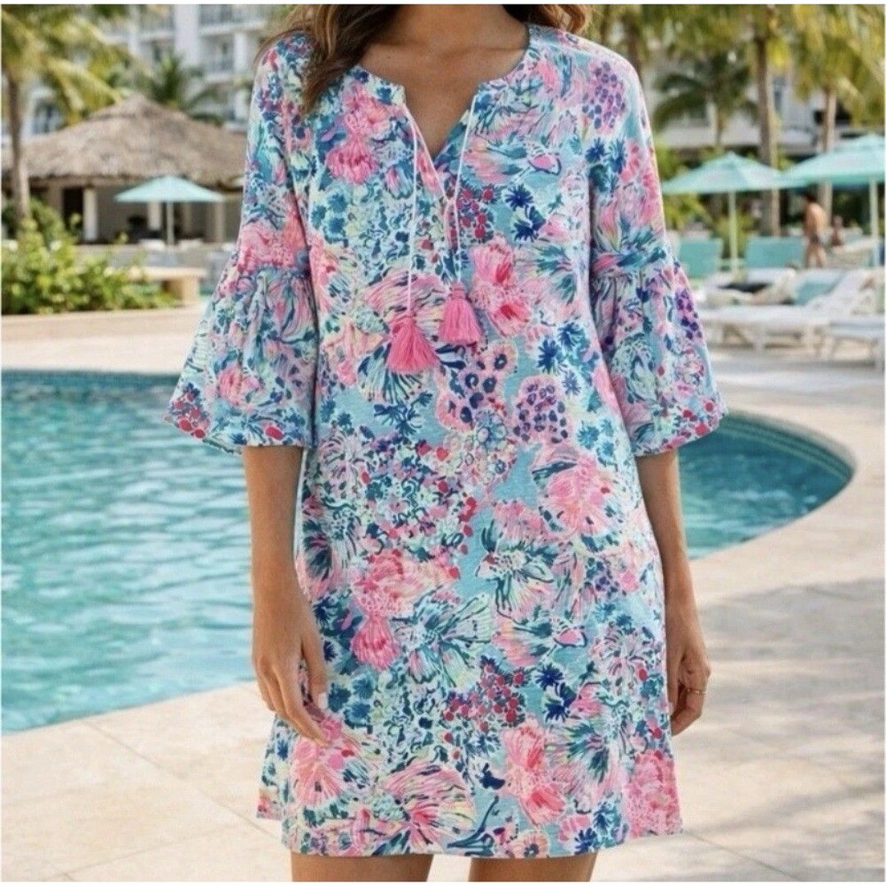 Lilly Pulitzer Women’s XL Pink Floral Del Lago Serene Gypsea Tunic Dress Resort